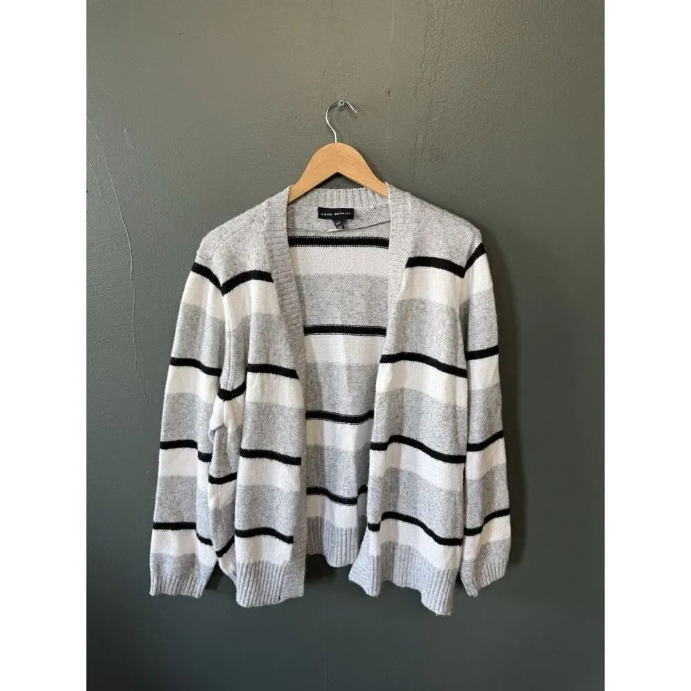 Lane Bryant Womens Gray Striped Knit Cardigan Sweater Open Front Plus Size 22/24